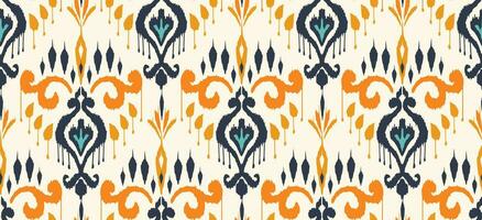 Motiv ethnisch handgemacht schön Ikat Kunst drucken. ethnisch abstrakt Blumen- Orange Blau Hintergrund Kunst Volk Stickerei Damast, peruanisch, indisch, Asien, marokkanisch, Truthahn Stil. gedruckt Stoff Kunst Ornament. vektor