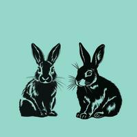 två svart kaniner vänd varje Övrig på ljus blå bakgrund vektor