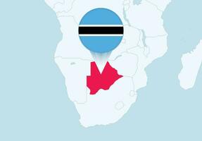 Afrika mit ausgewählt Botswana Karte und Botswana Flagge Symbol. vektor