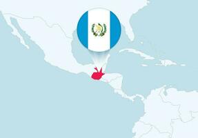 Amerika mit ausgewählt Guatemala Karte und Guatemala Flagge Symbol. vektor