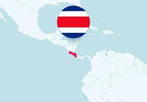 Amerika mit ausgewählt Costa Rica Karte und Costa Rica Flagge Symbol. vektor