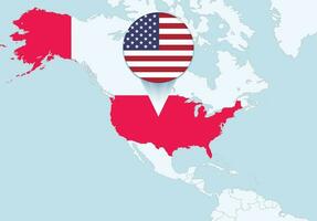 Amerika med vald USA Karta och USA flagga ikon. vektor