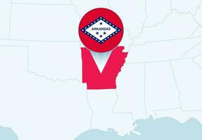 vereinigt Zustände mit ausgewählt Arkansas Karte und Arkansas Flagge Symbol. vektor