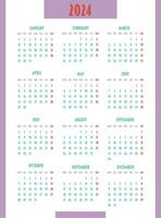 Kalender 2024 Jahr. Woche beginnt auf Montag. Design zum Planer, Drucken, Schreibwaren, Veranstalter. vektor