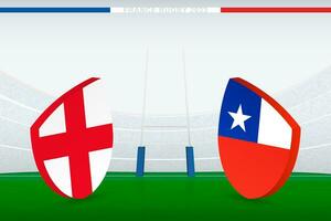 match mellan England och chile, illustration av rugby flagga ikon på rugby stadion. vektor