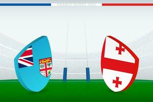 match mellan fiji och georgien, illustration av rugby flagga ikon på rugby stadion. vektor