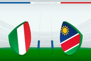 match mellan Italien och Namibia, illustration av rugby flagga ikon på rugby stadion. vektor