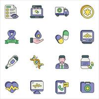 sjukvård och medicinsk Färg översikt ikoner uppsättning packa vektor