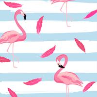 Flamingo och rosa fjädrar med ränder sömlös mönster bakgrund vektor