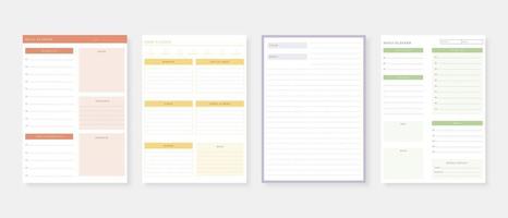 modern planerare malluppsättning. uppsättning planerare och att göra-lista. månadsvis, veckovis, daglig planeringsmall. vektor illustration.