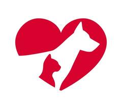 Liebe Haustier Symbol. Hund und Katze Vektor Logo. Symbol zum Tier Pflege Klinik oder Geschäft Design.