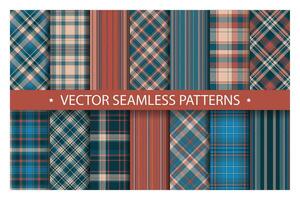 Tartan einstellen Muster nahtlos Plaid Vektor. geometrisch Hintergrund Stoff Textur. modern prüfen Mode Vorlage zum Textil- drucken, Verpackung Papier, Geschenk Karte, Hintergrund eben Design. vektor