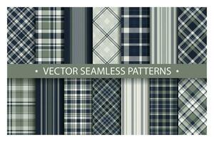 Tartan einstellen Muster nahtlos Plaid Vektor. geometrisch Hintergrund Stoff Textur. modern prüfen Mode Vorlage zum Textil- drucken, Verpackung Papier, Geschenk Karte, Hintergrund eben Design. vektor