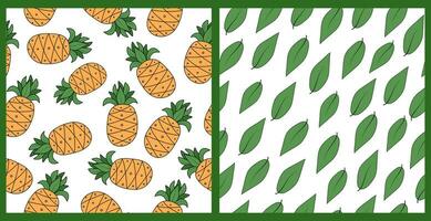 ananas mönster, klotter stil teckning. uppsättning. tropisk tecknad serie frukt med löv. sömlös bakgrund. vektor, grafik. vektor