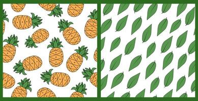 Ananas Muster, Gekritzel Stil Zeichnung. Satz. tropisch Karikatur Obst mit Blätter. nahtlos Hintergrund. Vektor, Grafik. vektor