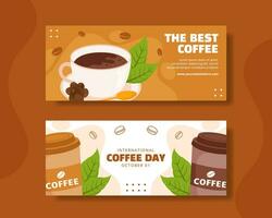 International Kaffee Tag horizontal Banner eben Karikatur Hand gezeichnet Vorlagen Hintergrund Illustration vektor