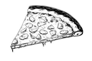 Scheibe von Pizza Hand gezeichnet Gravur Stil Vektor Illustration