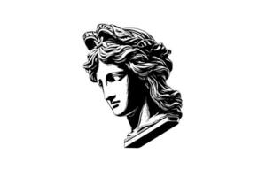 Antiquität Statue Kopf von griechisch Skulptur skizzieren Gravur Stil Vektor Illustration.
