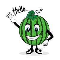 Wassermelone Karikatur Charakter Sprichwort Hallo vektor