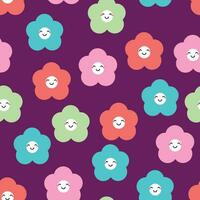 lächelnd süß Blumen- Muster, nahtlos Karikatur Hintergrund, Vektor Illustration, Hintergrund, Textil, Tasche, Kleidungsstück, Mode Design