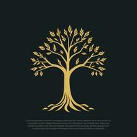 naturlig gyllene ek träd logotyp vektor natur rötter tillväxt logotyp design illustration, isolerat i svart bakgrund