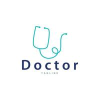 stetoskop logotyp, hälsa läkare design enkel linje vektor symbol illustration
