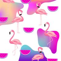 Trendy fluid flamingo och vattenmelon sömlös mönster bakgrund vektor