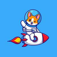 söt corgi hund astronaut ridning raket och vinka hand tecknad serie vektor ikon illustration. djur- teknologi ikon begrepp isolerat premie vektor. platt tecknad serie stil