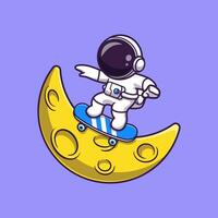 Astronaut spielen Skateboard auf Mond Karikatur Vektor Symbol Illustration. Wissenschaft Sport Symbol Konzept isoliert Prämie Vektor. eben Karikatur Stil