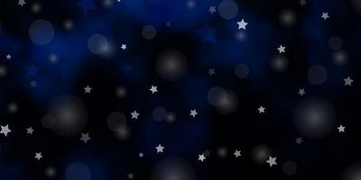 dunkelblaues Vektormuster mit Kreisen, Sternen. abstrakte Illustration mit bunten Flecken, Sternen. Design für Textilien, Stoffe, Tapeten. vektor