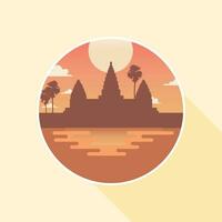 angkor wat tempel i cambodia platt design vektor illustration