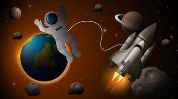 Astronaut und Raumschiff in der Weltraumszene vektor