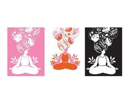 Yoga Mädchen Meditation mit Natur Illustration vektor