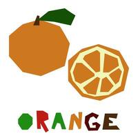 farbig orange, ganze und im Abschnitt, ist hervorgehoben auf ein Weiß Hintergrund. das Original Unterschrift ist ein orange. saftig Sommer- Früchte zum organisch Essen Verpackung. geometrisch stilisiert eben Vektor