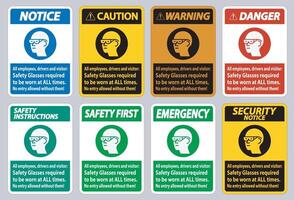Alle Mitarbeiter, Fahrer und Besucher, Schutzbrillen müssen jederzeit getragen werden vektor