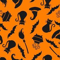 nahtloses Muster mit Halloween-Elementen. Halloween-Hintergrund. Illustration für Textil, Druck, Karte, Einladung, Tapete, Stoff vektor