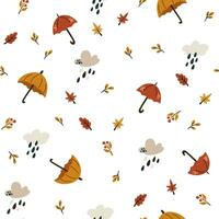 Herbst Muster mit Wolken, Regenschirme und Regen Tropfen. kreativ Hintergrund zum Stoff, Textil, Scrapbooking und Drucke. Vektor Illustration.