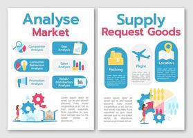 Marktbroschüre-Vorlage analysieren. Anfrage Waren liefern. Flyer, Broschüre, Broschürenkonzept mit flachen Illustrationen. Vektorseiten-Cartoon-Layout für das Magazin. Werbeeinladung mit Textraum vektor