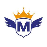 Brief m Transport Logo mit Flügel, Schild und Krone Symbol. Flügel Logo auf Schild Symbol vektor