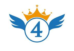 Brief 4 Transport Logo mit Flügel, Schild und Krone Symbol. Flügel Logo auf Schild Symbol vektor