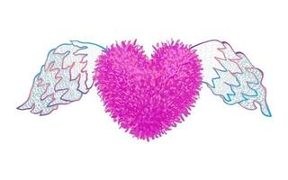 färgrik vektorillustration av fluffigt hjärta med vingar isolerad på vit bakgrund. Alla hjärtans dag tecknad stil illustration. vektor