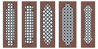 Sammlung von arabisch orientalisch Fenster, Bögen und Türen. Laser- Schnitt Grill. modern Design im schwarz fo Frames Moschee Kuppel und Laternen islamisch Ramadan kareem und eid Mubarak Stil. Vektor Illustration