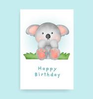 Geburtstagskarte mit süßem Koala im Aquarell-Stil vektor
