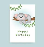 födelsedagskort med söt koala i akvarellstil vektor