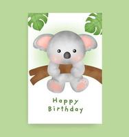 Geburtstagskarte mit süßem Koala im Aquarell-Stil vektor