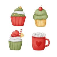 Aquarell handgezeichnete Cupcake-Set. vektor