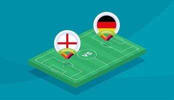 England gegen Deutschland Runde 16 Spiel, Fußball-Europameisterschaft 2020 Vektorgrafik. Fußball-Meisterschaftsspiel 2020 gegen Mannschafts-Intro-Sport-Hintergrund vektor