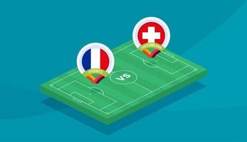 Frankreich gegen die Schweiz Runde 16 Spiel, Fußball-Europameisterschaft 2020 Vektorgrafik. Fußball-Meisterschaftsspiel 2020 gegen Mannschafts-Intro-Sport-Hintergrund vektor