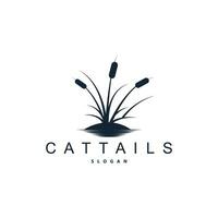 bäckar och cattails flod logotyp, gräs design enkel minimalistisk illustration vektor mall