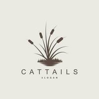 bäckar och cattails flod logotyp, gräs design enkel minimalistisk illustration vektor mall